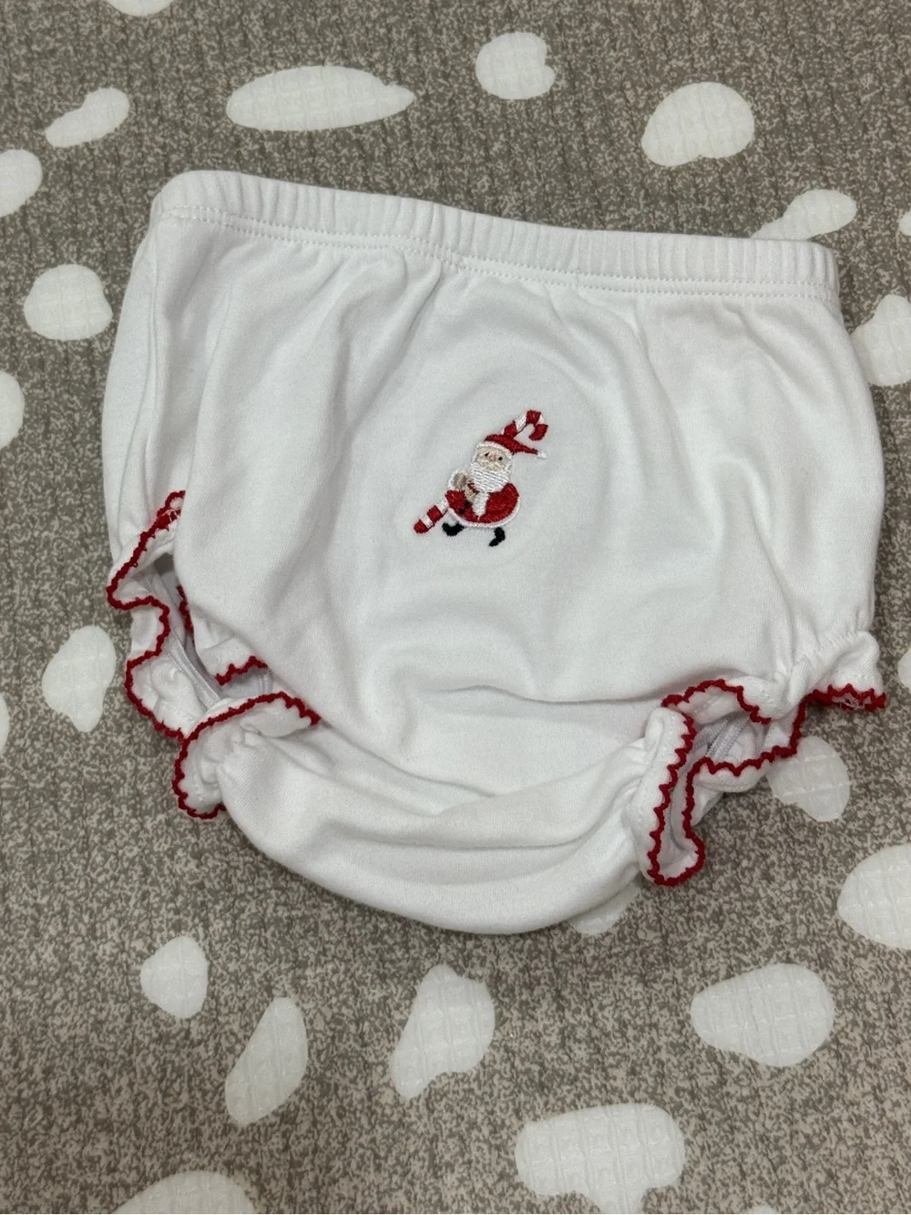 Kissy Kissy embroidered bloomers diaper cover Christmas santa pima cotton ruffle
